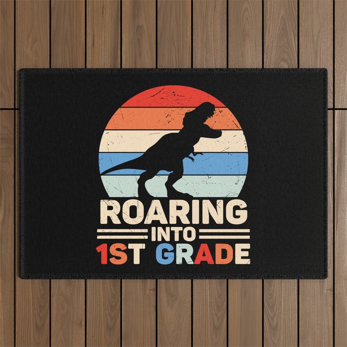 Roaring Into 1st Grade Vintage Dinosaur Outdoor Rug