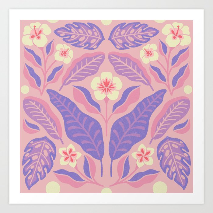 Tropical Leaves – Pink Art Print