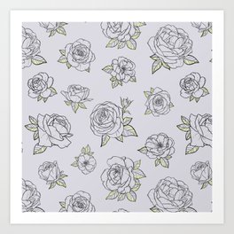 Rose Pattern, Gray + Citron Art Print