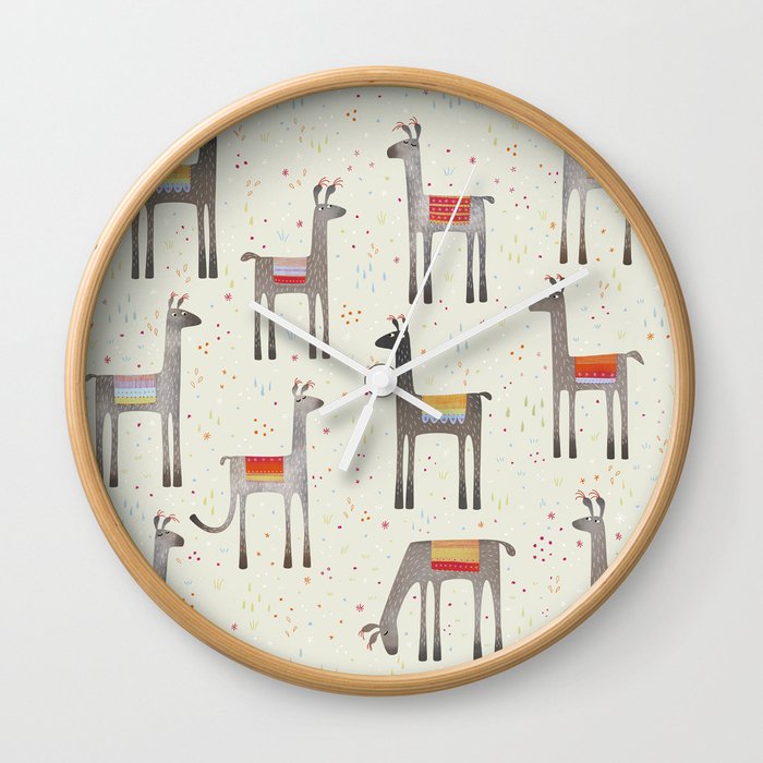Llamas in the Meadow Wall Clock