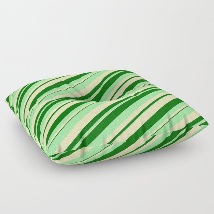 Dark Green, Green, and Beige Colored Stripes Pattern Floor Pillow