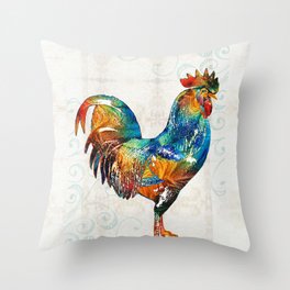 Colorful Rooster Art by Sharon Cummings Throw Pillow