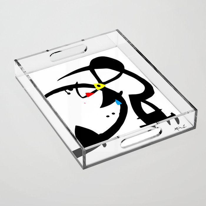 Joan Miro Two Characters Persecuted By A Bird, T Shirt, Art Acrylic Tray