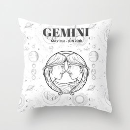 Gemini Star Sign (Black and White) Throw Pillow