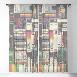 Cassettes, VHS & Video Games Sheer Curtain | Synthwave, Pattern, Color, Illustration, Vintage, Popart, Retro, Technology, Game, Drawing 