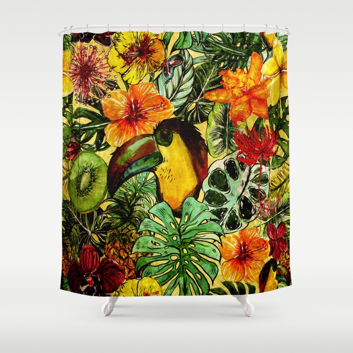 Tropical Vintage Exotic Jungle Flower Flowers - Floral watercolor pattern Shower Curtain