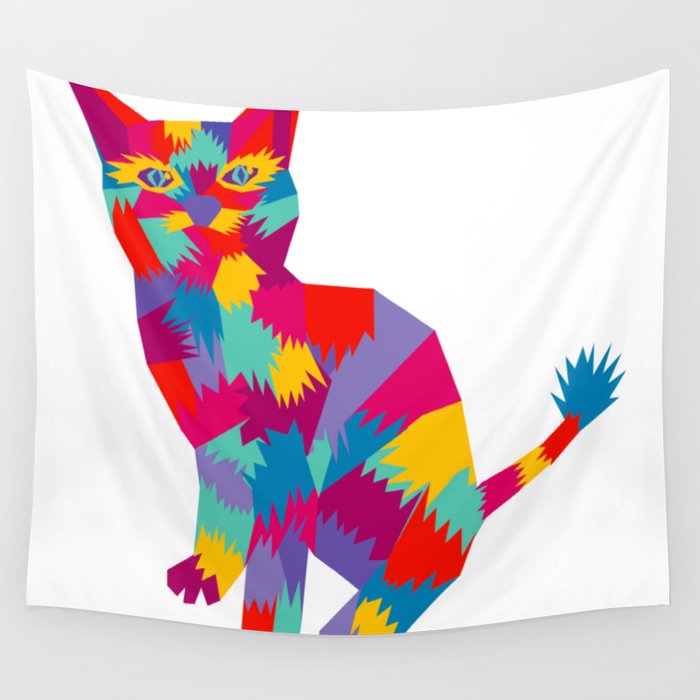 Colorful Cat Art Wall Tapestry