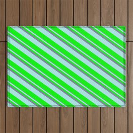 [ Thumbnail: Light Slate Gray, Turquoise & Lime Colored Striped Pattern Outdoor Rug ]
