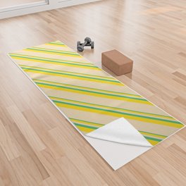 [ Thumbnail: Sea Green, Yellow & Tan Colored Lines/Stripes Pattern Yoga Towel ]