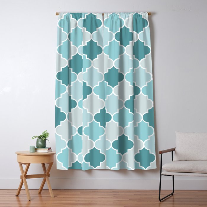 Moroccan Trellis Latticework Blue Gray White Blackout Curtain