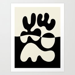 Mid Century Modern Organic Abstraction 235 Black and Ivory White Art Print