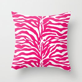 Wild Animal Print, Zebra in Fuchsia Pink and White Throw Pillow