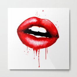 Red Lips Decor Watercolor Print Kiss Love Sexy Girl Fashion Poster Lipstick Chic Makeup Art Metal Print