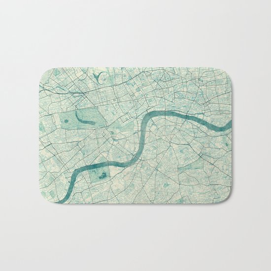 London Map Blue Vintage Bath Mat
