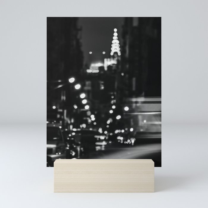 New York City Manhattan skyline at night in SoHo black and white Mini Art Print