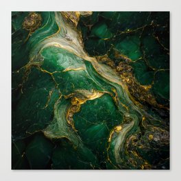 Luxurious green marble with gold foil with realistic agate gemstone texture Canvas Print