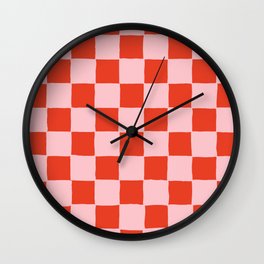 Pink + Red Bold Checkered Pattern Wall Clock