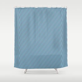 [ Thumbnail: Sky Blue & Slate Gray Colored Lined Pattern Shower Curtain ]