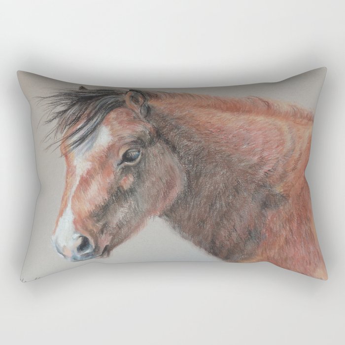 PONY Brown Horse portrait Pastel drawing Cute Foal Colt Baby Horse Rectangular Pillow