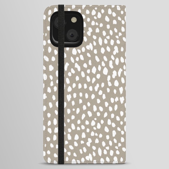 White on Dark Taupe spots iPhone Wallet Case