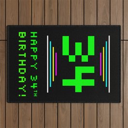 [ Thumbnail: 34th Birthday - Nerdy Geeky Pixelated 8-Bit Computing Graphics Inspired Look Outdoor Rug ]