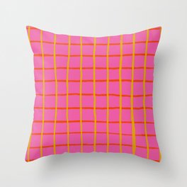 Bold Pink Retro Modern Kids-Core Checkered Plaid  Throw Pillow