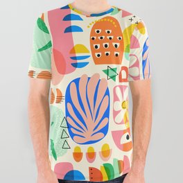 Abstract Mod Art Shapes Pattern All Over Graphic Tee
