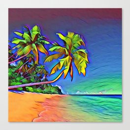 Coconut Beach vibrant, colorful, paint, beauty, beach  Canvas Print