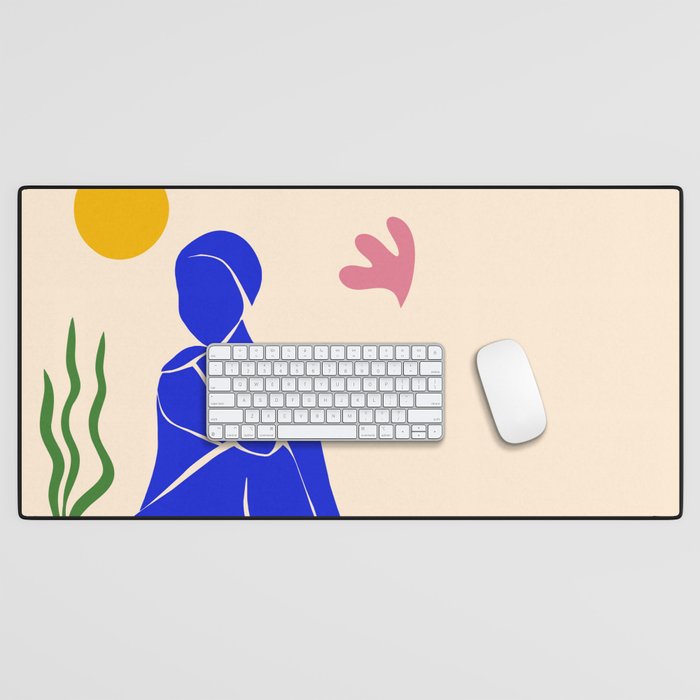 Lady in Blue on the Beach - Matisse cut-outs Desk Mat
