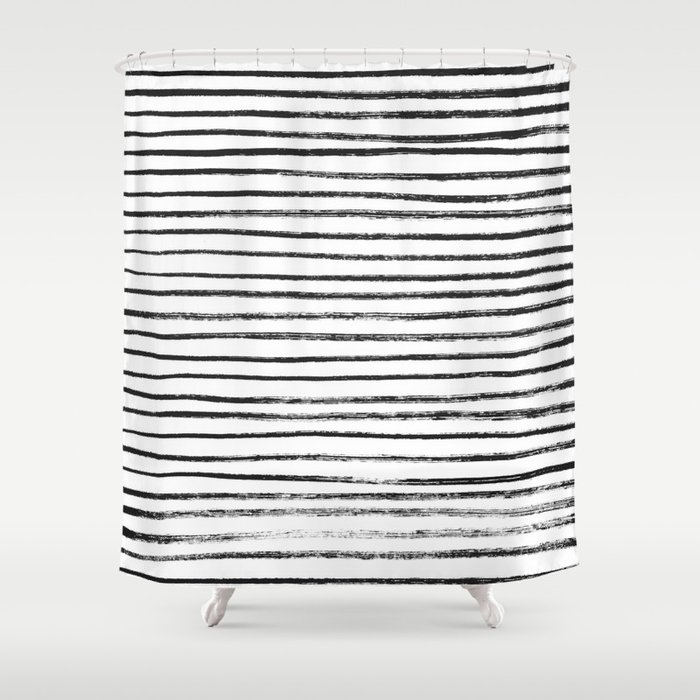 Black Brush Lines on White Shower Curtain