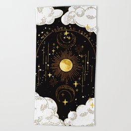 Per Ardua Ad Astra | Sun, Moon and Stars | Divine Witchy Aesthetic Print Beach Towel