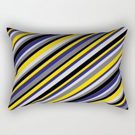 [ Thumbnail: Vibrant Light Gray, Dim Gray, Black, Yellow, and Midnight Blue Colored Stripes Pattern Rectangular Pillow ]