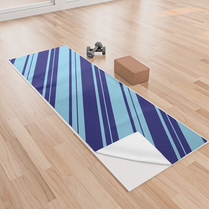 Midnight Blue and Sky Blue Colored Lines Pattern Yoga Towel