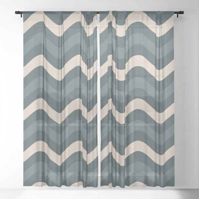 Blue Willow Green Alpaca Wool Cream Wavy Horizontal Stripes On