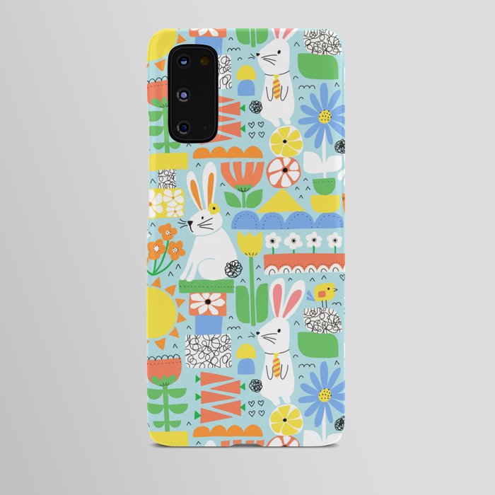 Cute Bunny Blue Nursery Pattern Android Case