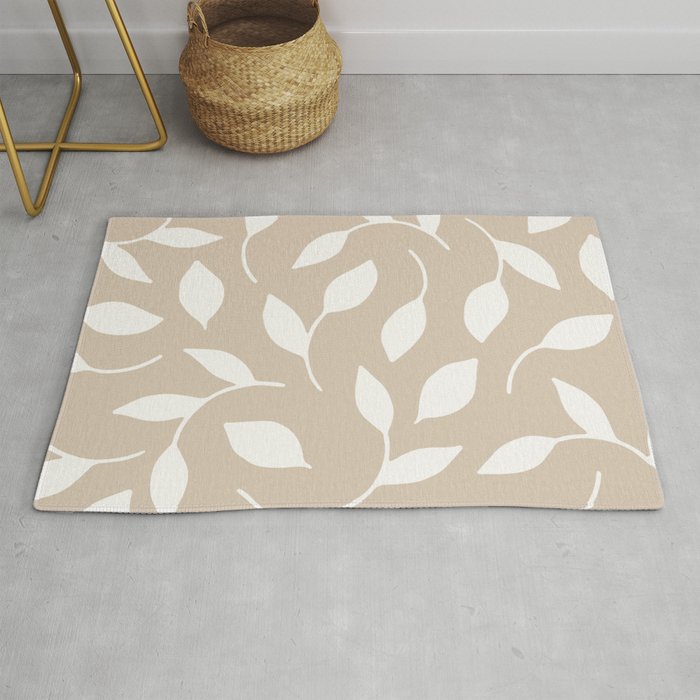 Beige and white leaves pattern Rug