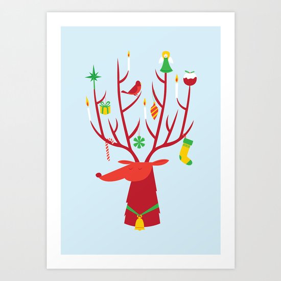 Reindeer (Blue version) Art Print