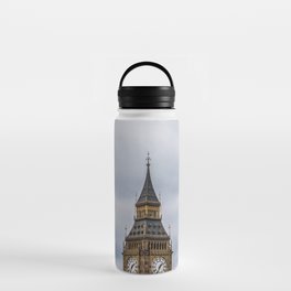 Great Britain Photography - Big Ben Under The Gray Cloudy Clouds Water Bottle