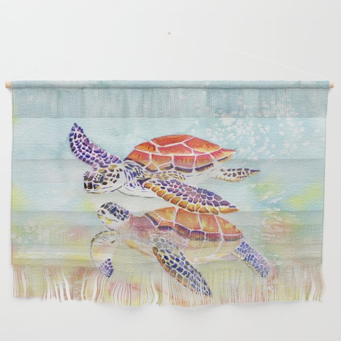 Swimming Together - Sea Turtle Wall Hanging by Melly Terpening | Society6