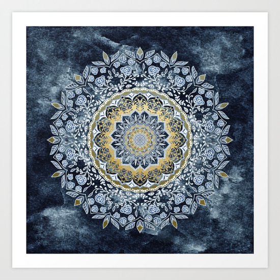 Blue Floral Mandala Art Print