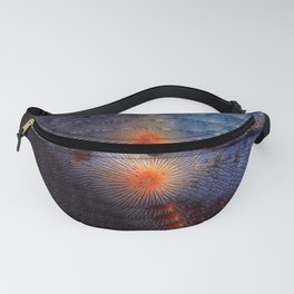 Abstract Double Ocean and Double Bohemian Sun in Blue Denim and Orange Colors Fanny Pack