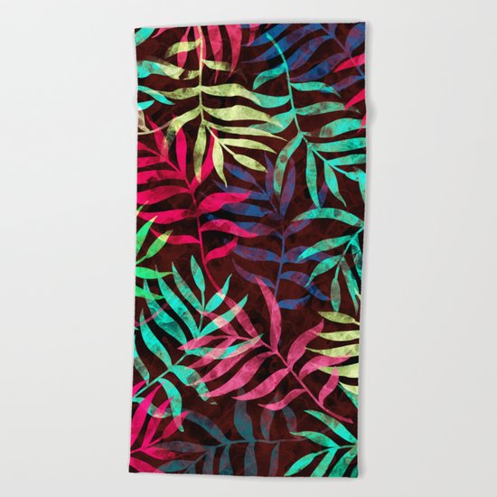 Watercolor Tropical Palm Leaves IV Beach Towel