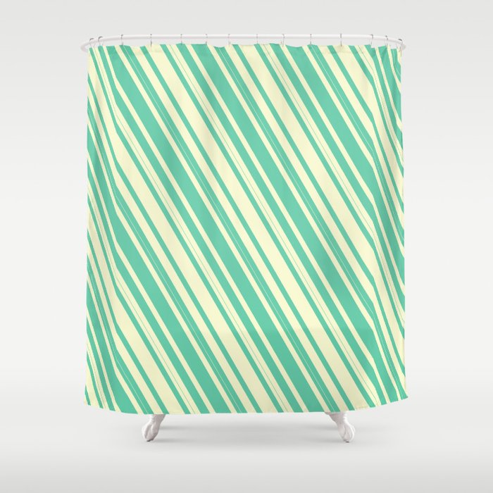 Light Yellow & Aquamarine Colored Lined Pattern Shower Curtain