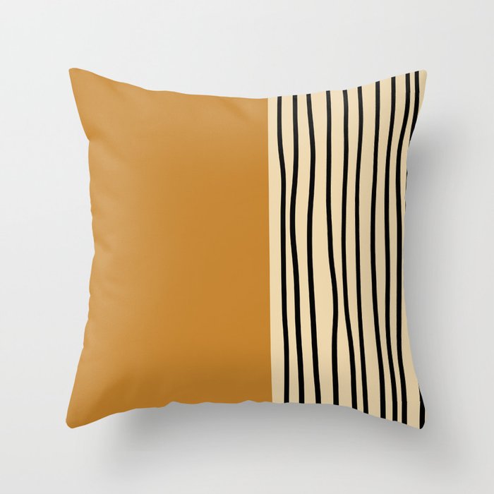 Abstract mid century modern minimalist stripes- mustard yellow Throw Pillow