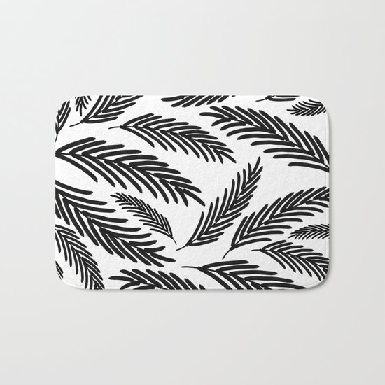 Palms Leaves on White Bath Mat