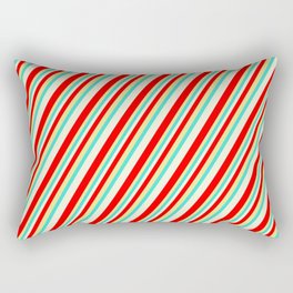 [ Thumbnail: Beige, Red, Tan, and Turquoise Colored Striped Pattern Rectangular Pillow ]