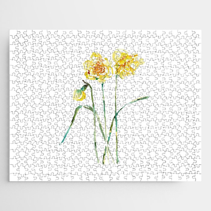 Narcissus flower Daffodil Painting Abstract Watercolor Jigsaw Puzzle