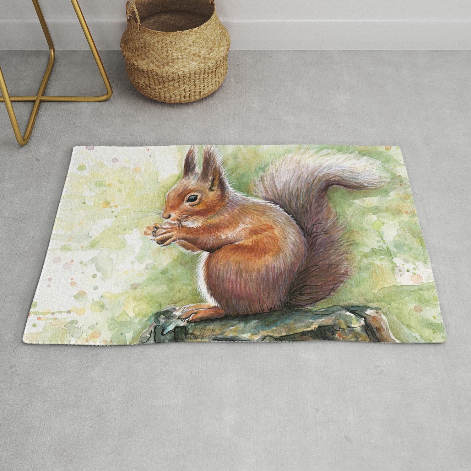 Squirrel Watercolor Painting Rug By Olechka Society6