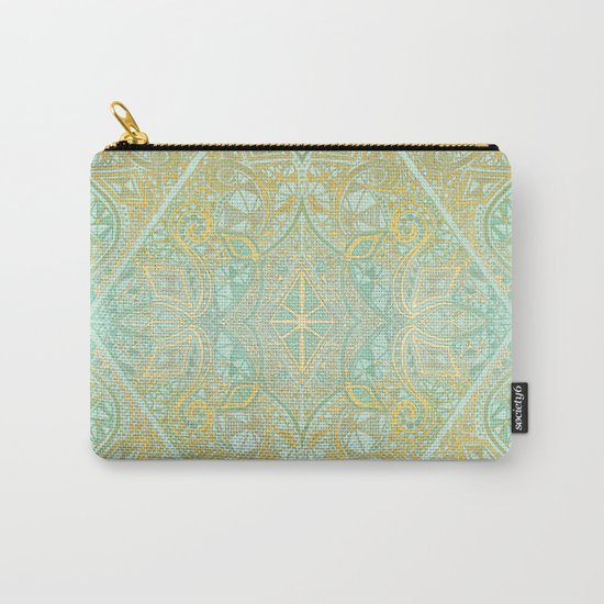Mint & Gold Effect Diamond Doodle Pattern Carry-All Pouch