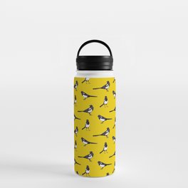 Magpies on Yellow - Bird Pattern Water Bottle